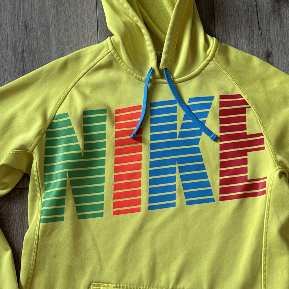 Nike Therma-Fit Women's Size M Neon Yellow Pullover Hoodie Sweatshirt #227 - Picture 2 of 7